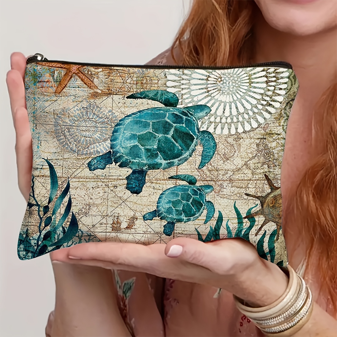 

Turtle : Polyester Makeup Bag With Zipper - Travel, Vacation & , Turtle Jewelry, Toiletries Storage, Business, Fitness, Camping