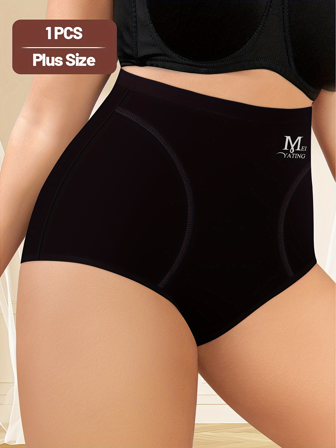MIOTAN High-Waist Tummy Control Shapewear Panties for Women, Plus Size, Seamless, Comfort Fit, Butt Lifting, Breathable Polyester Blend, Black, Plus Size Panties