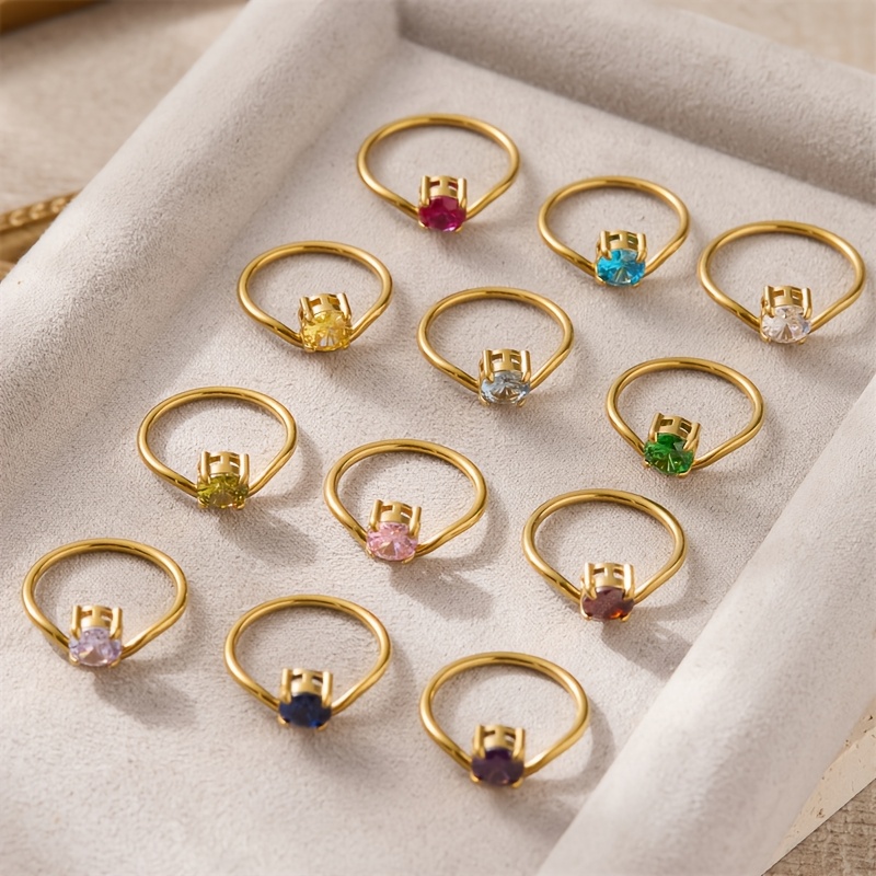 Stylish Minimalist Stainless Steel Ring with Synthetic Zircon