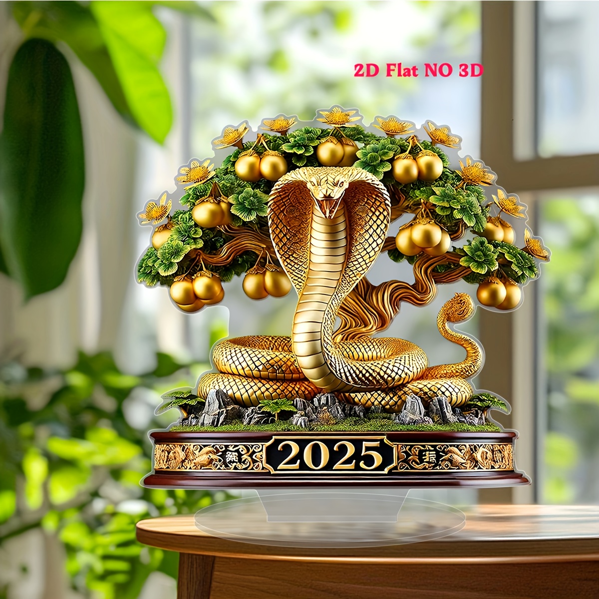 

2d Flat 1pc Vintage Acrylic 2d Flat Snake Statue - 2025 New Year Theme Desk Decoration, Multifunctional Animal Design Plaque, Office, Cafe, Home Decor, Gift, No Electricity Required