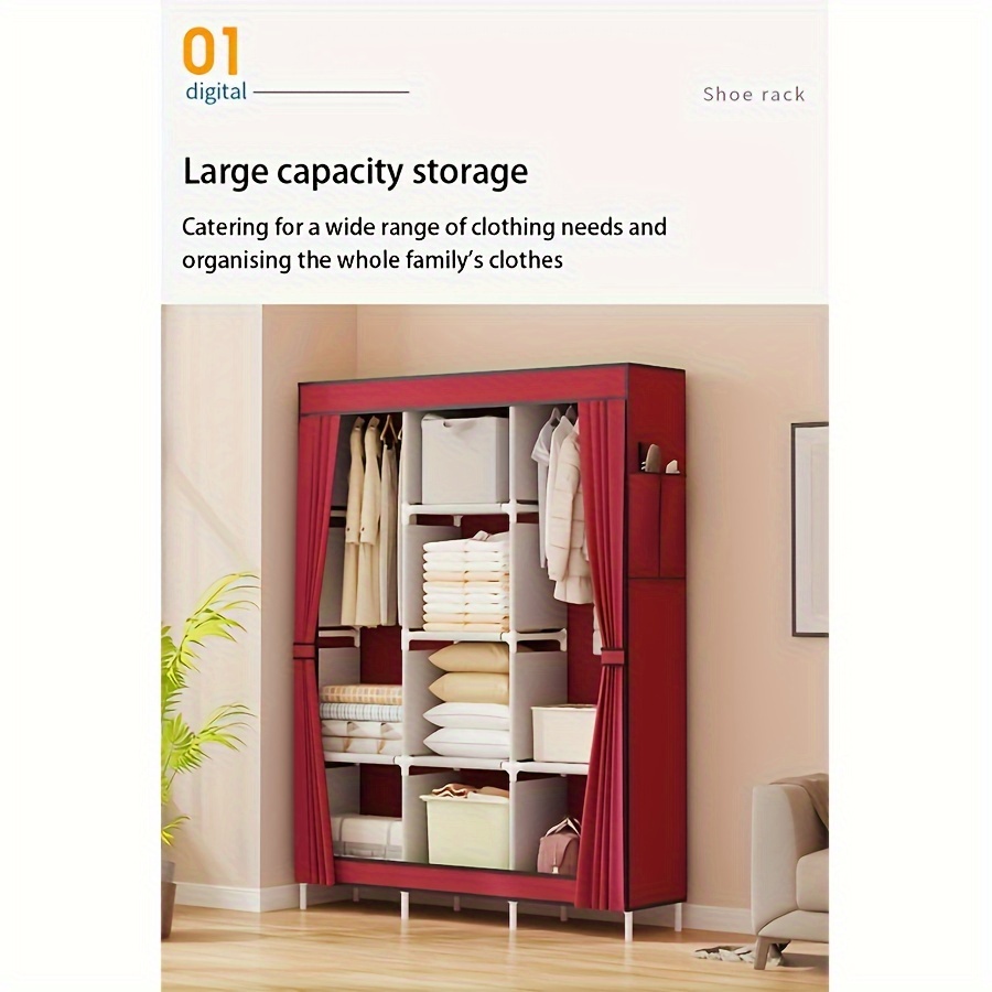 modern 51 wide x 67 tall wardrobe with adjustable shelves easy assembly multi purpose storage organizer for bedroom home details 1