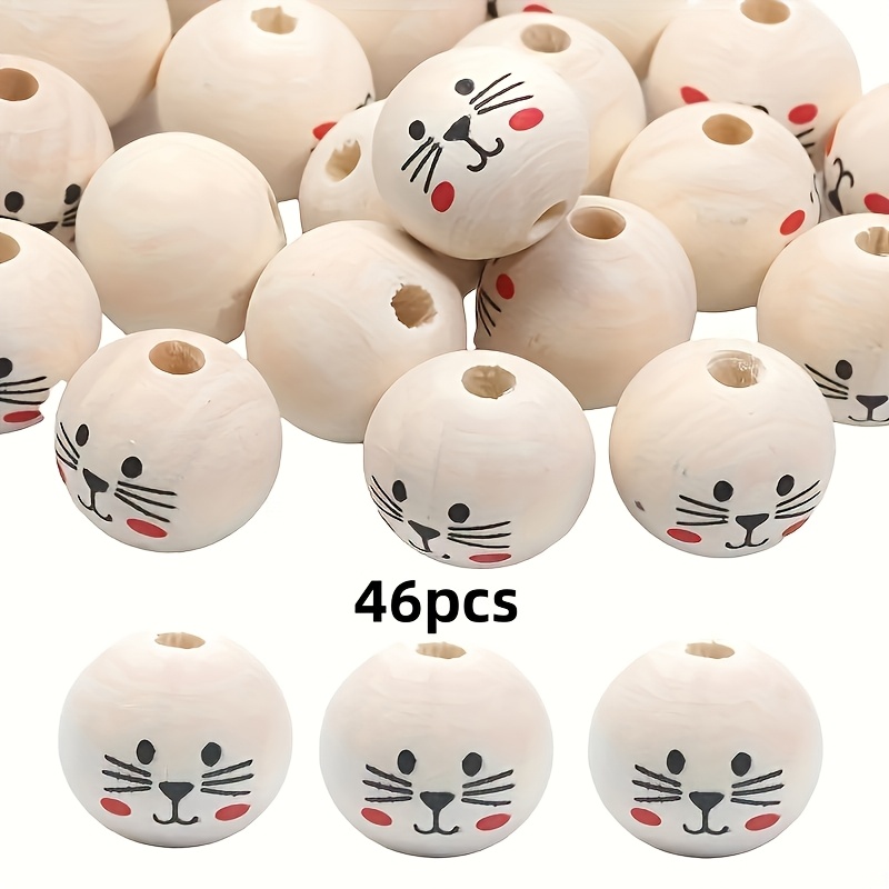 96pcs/46pcs/16pcs 20mm Wooden Cat Beads With | Ideal For Jewelry, Crafts, And Festive Gifts, Perfect For Christmas