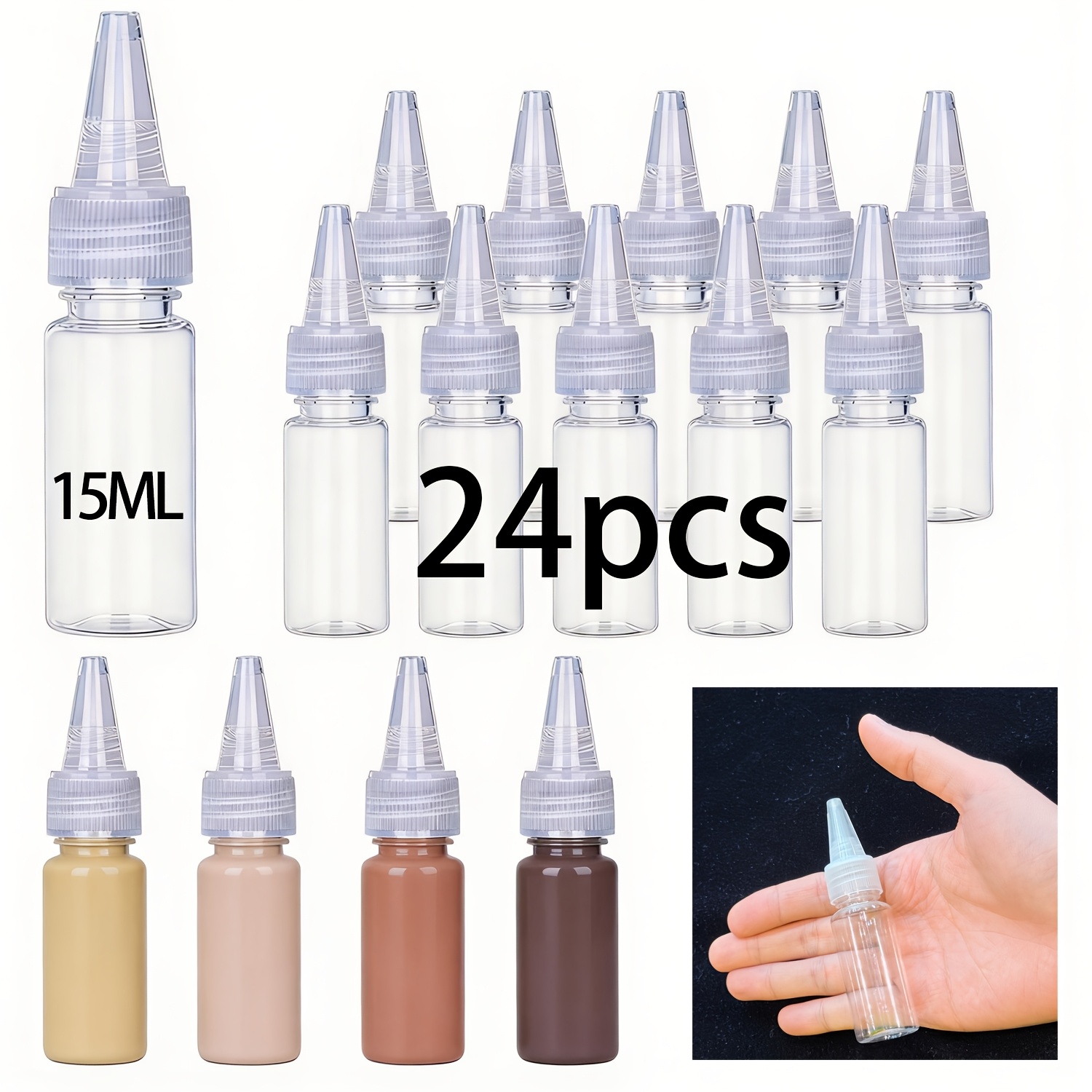 TEMU Lot de 24 flacons à bec verseur de 15 ml, flacons en plastique, petits flacons distributeurs, flacons à pigments, flacons à huiles essentielles,