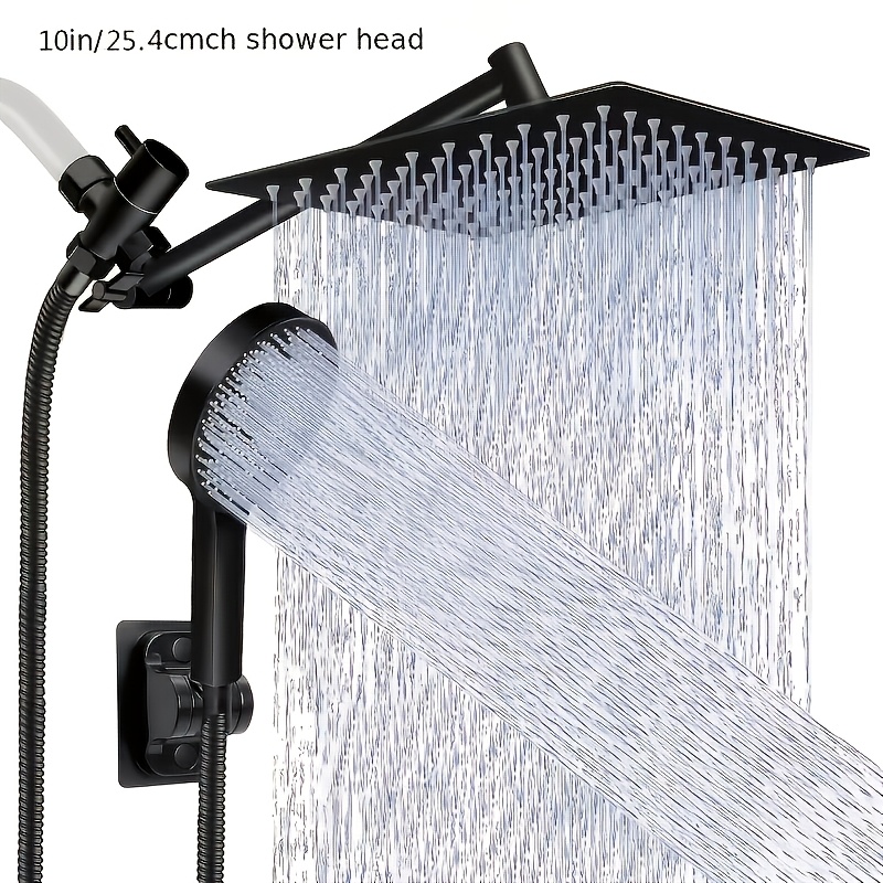 High Pressure Shower Head with Handheld Rainfall Combo - 8” Rain & 11” Extension Arm, 5-Spray Settings Suitable for Bath/Shower, Anti-Leak Stainless System, Adjustable Height/Angle Wall-Mounted Showerhead for Modern Bathrooms