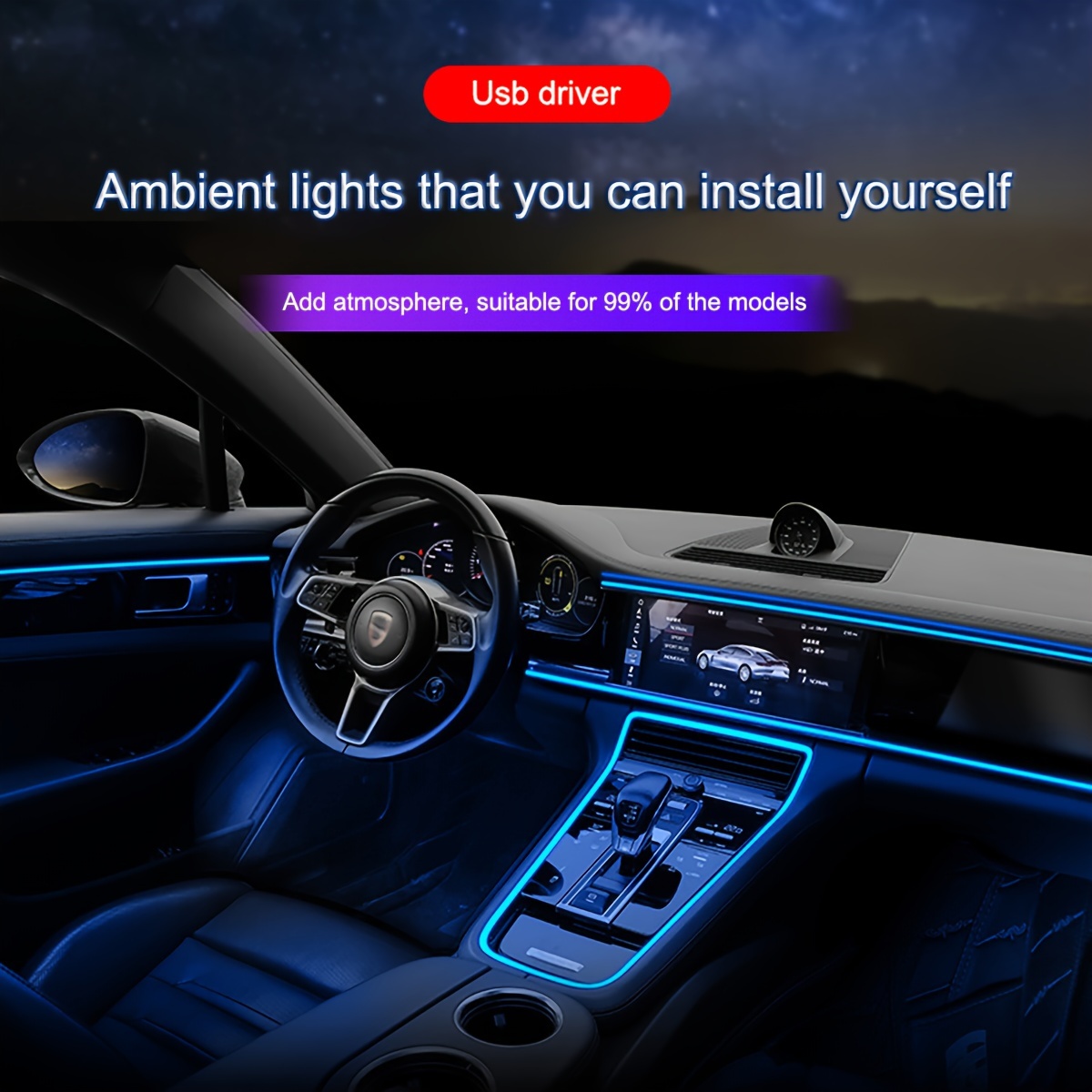 

Ambient , Usb-powered Led Car Mood Lighting Kit - , Cool Decorative Ambient Lights For Door & Interior