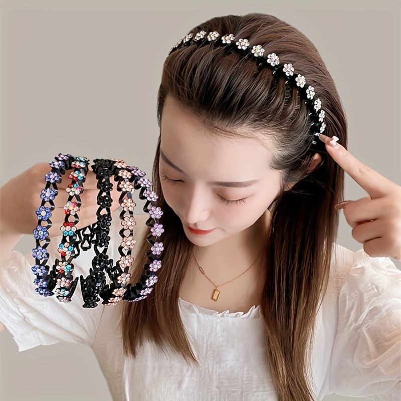 

6pcs Elegant Bling Bling Rhinestone Flower Decorative Head Bands Retro Non Slip Hair Accessories For Women And Girls
