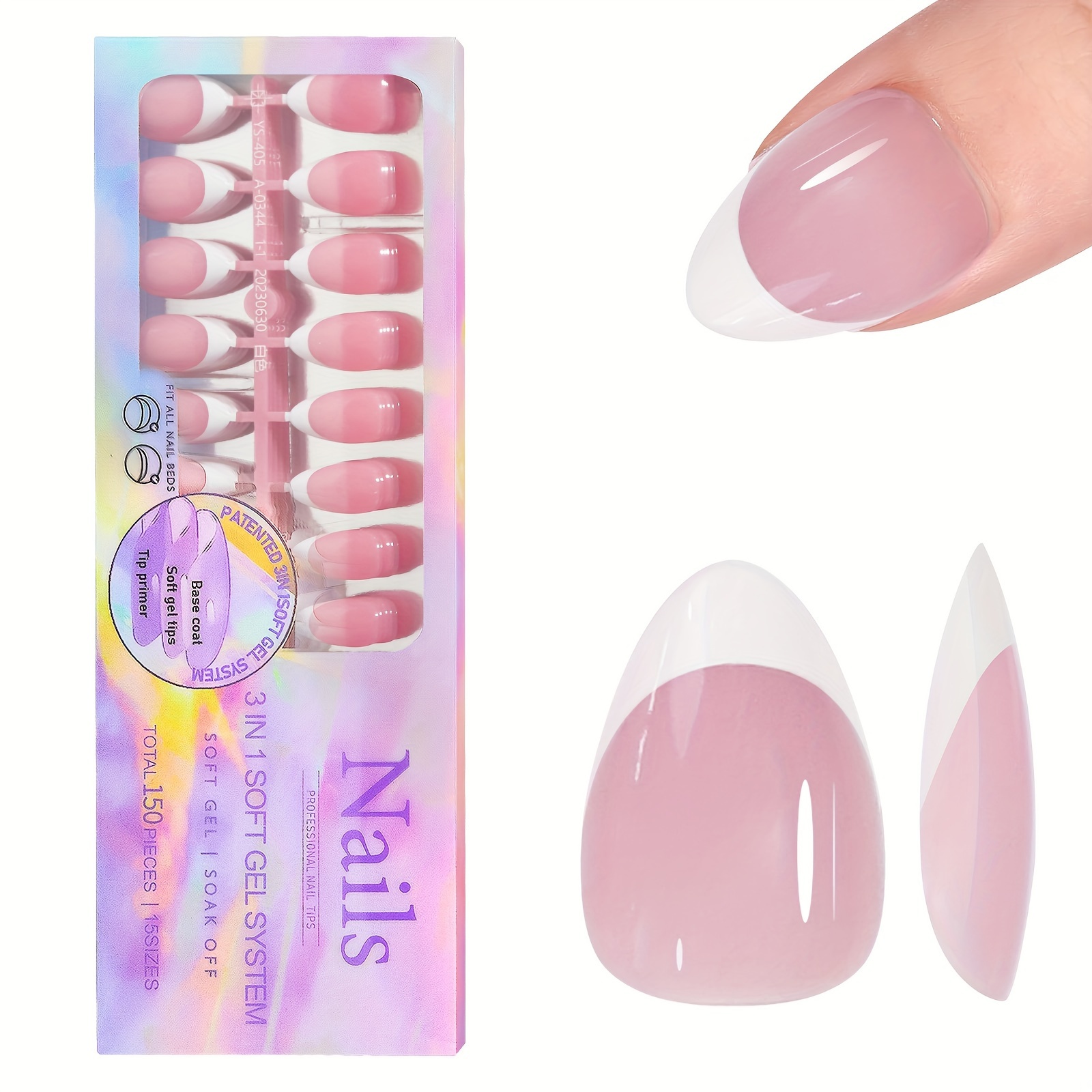 150pcs french nail tips set short oval press on nails removable pre applied tip primer soft gel tips with builder gel top coat easy application fake nail tips for diy manicure details 4