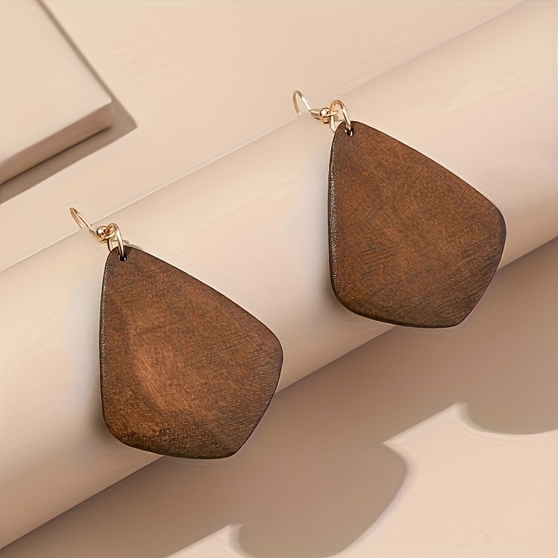 Vintage Brown Solid Wood Dangle Earring Set, 5-Pair