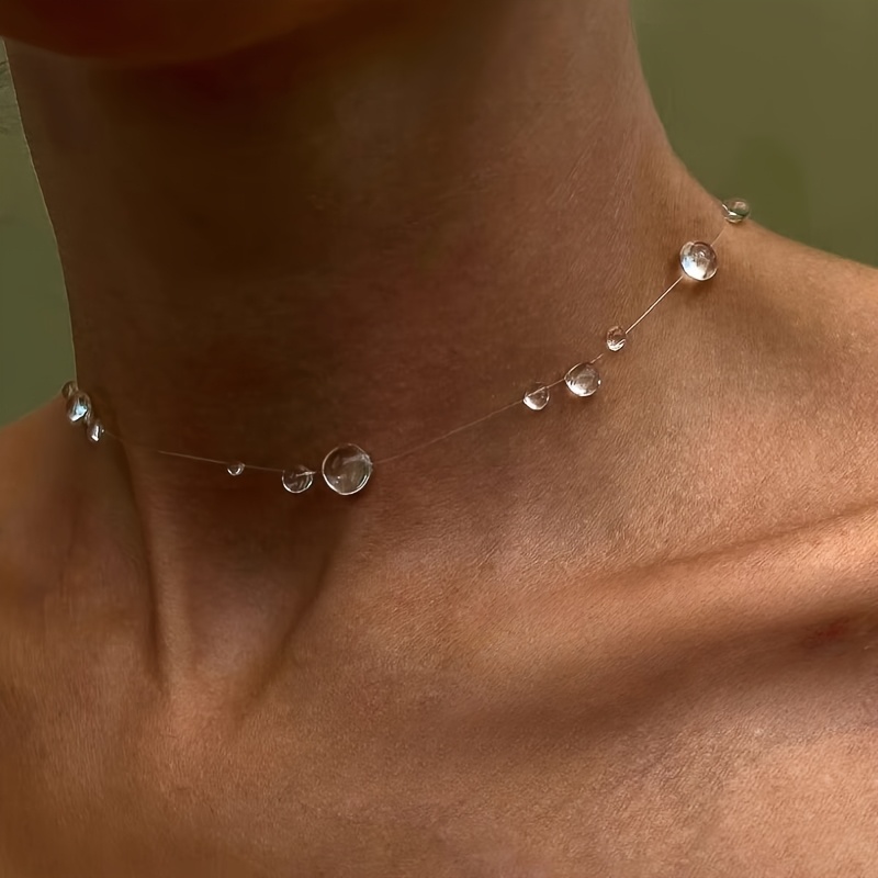 elegant minimalist transparent bead necklace alloy choker Temu Chile