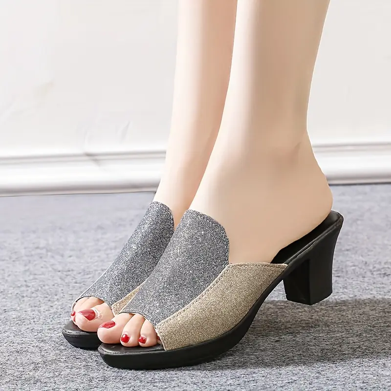womens trendy heeled sandals fashion open toe dress pumps stylish slip on heels details 1
