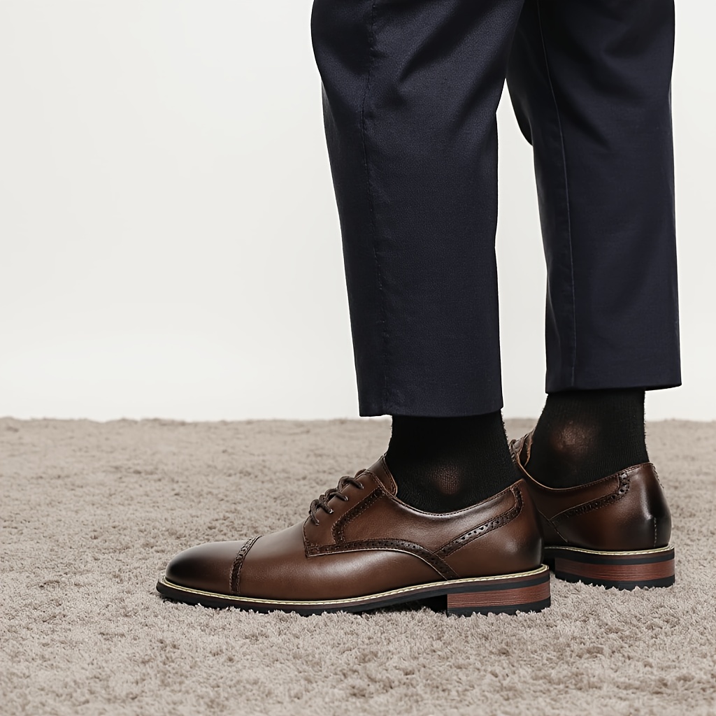 mens brogue embossed dress shoes brown black accents - Temu