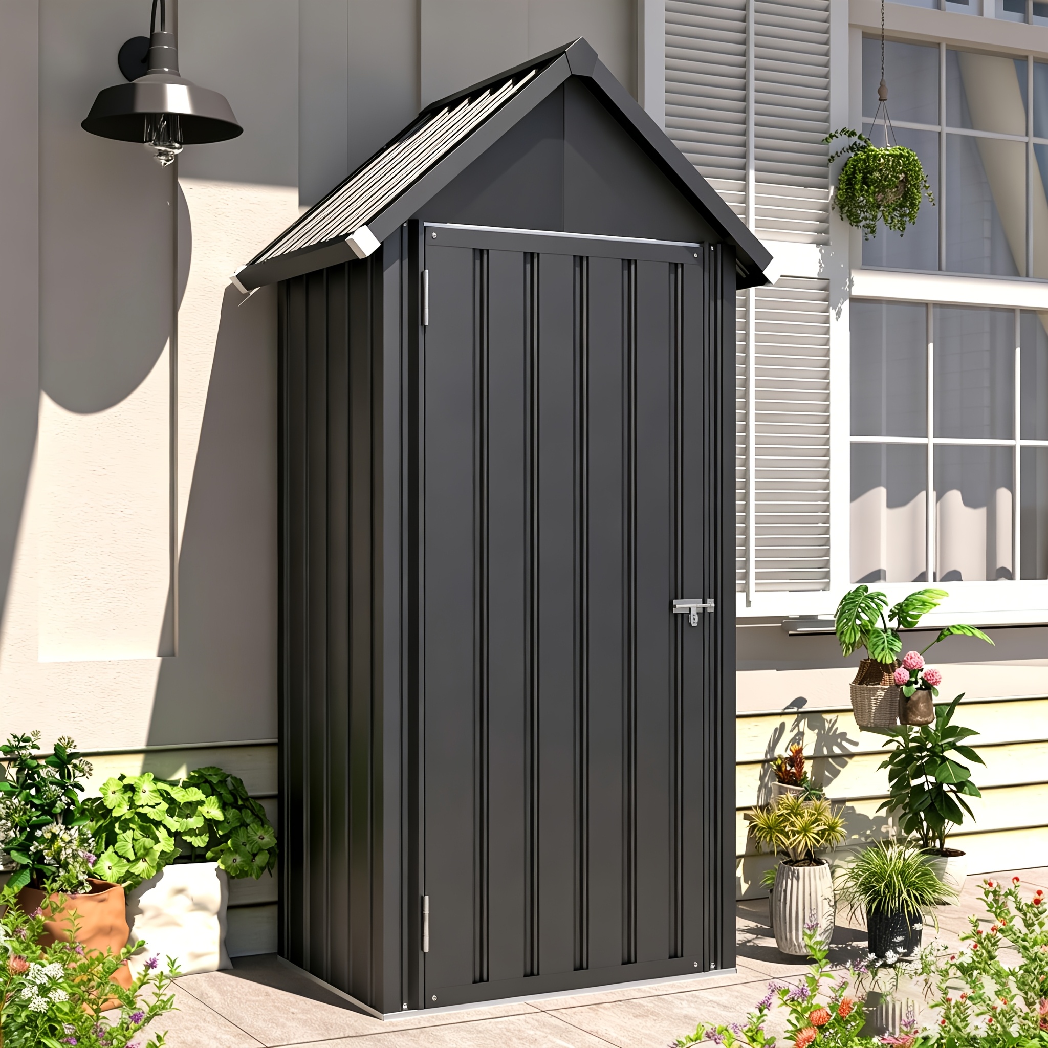 Image of 2.82x2.2ft Removable Temporary Outdoor Storage Cabinet, Vertical Tall Metal Storage Shed With Shelves, All Weather Outdoor Cabinet For Garden In Black Temporary Removable