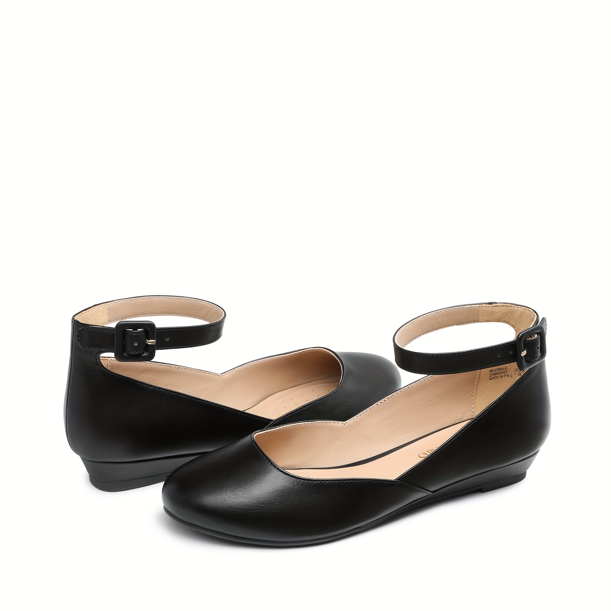womens casual ballet flats solid color round toe ankle strap shoes comfortable low wedge with   closure   polyurethane upper inner tpr sole pu foam insole