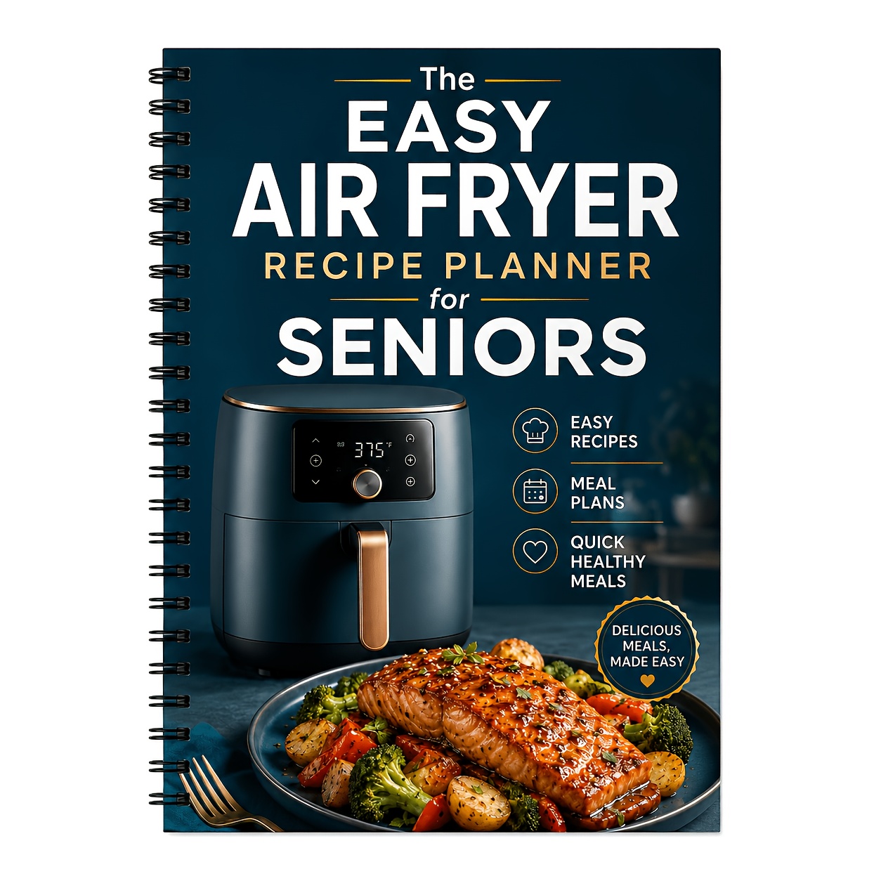 TEMU Livre de recettes pour friteuse à air A5 à reliure spirale, convient aux personnes d'âge mûr et âgées - Planificateur de repas mensuel non daté