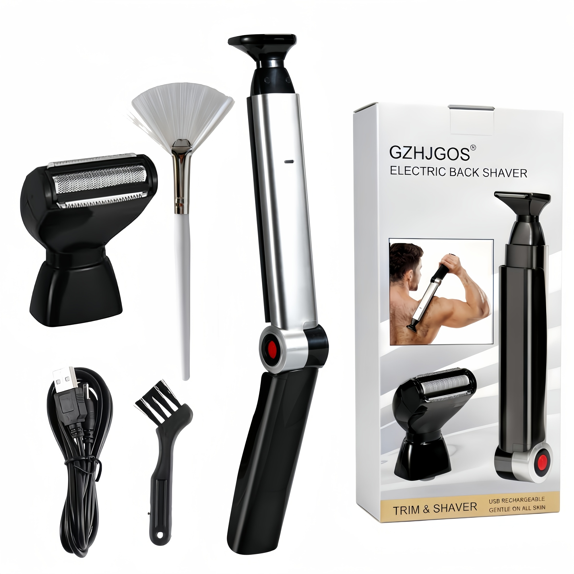 TEMU Back Hair Trimmer For Men, Long Handle Back Shaver, Electric Razor, Hair Remover, Self-use Electric Back Hair Trimmer, Adjustable Handle For ,