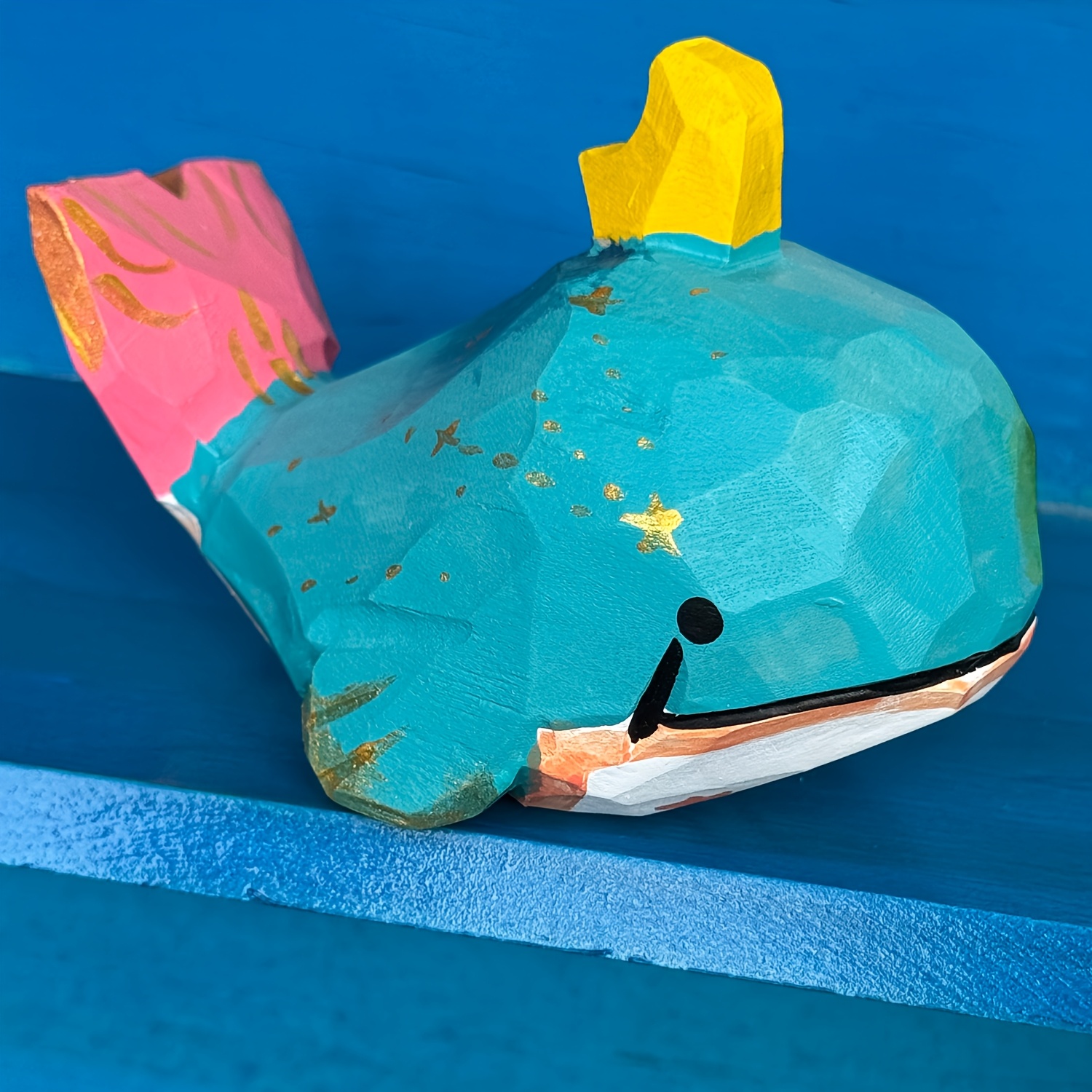 Image of Handcrafted Wooden Whale Sculpture With Colorful Patterns - Ideal For Home Decor, Birthdays, Anniversaries, Housewarming & Christmas Gifts | Versatile Indoor Display On Wooden Base, Whale Decor