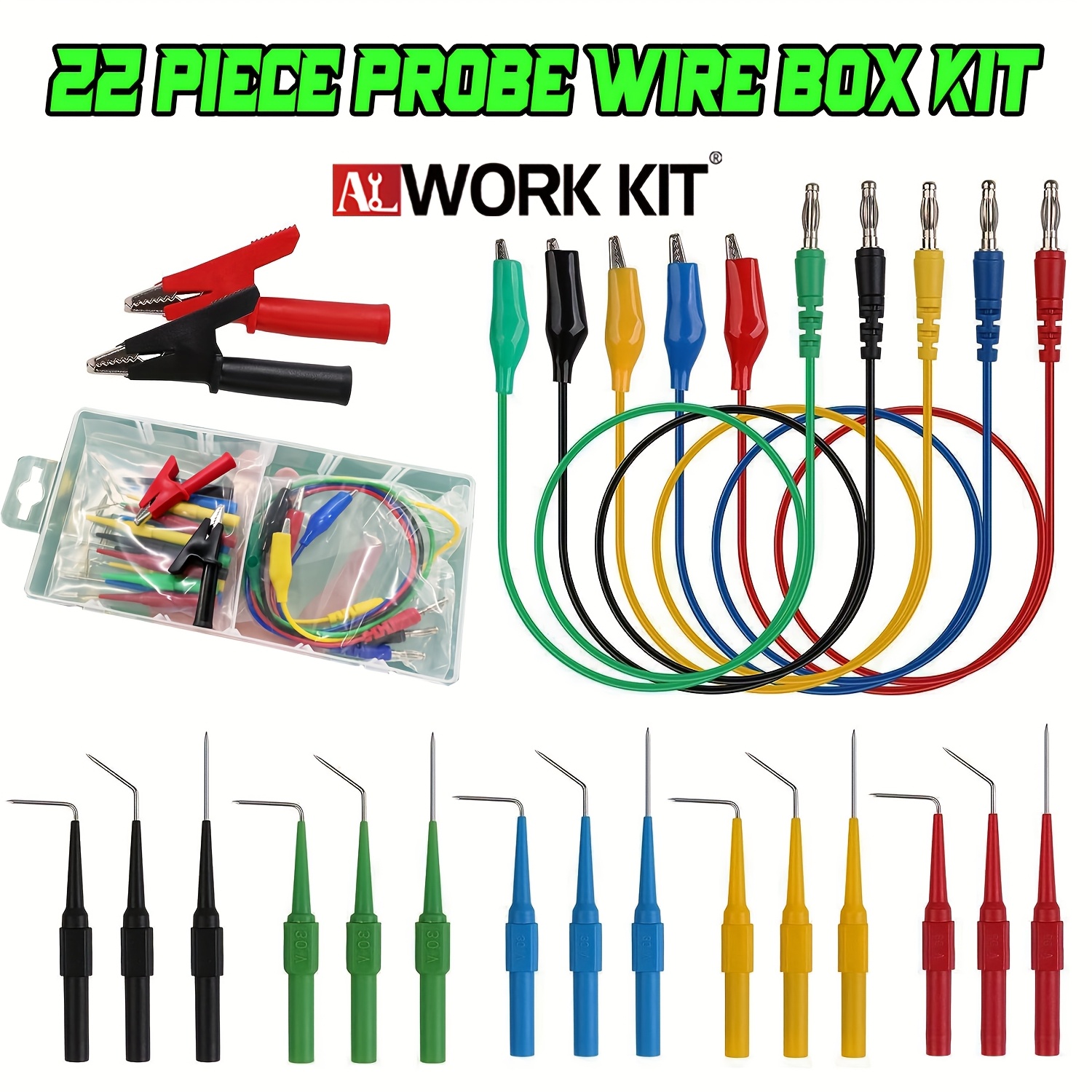 TEMU A Set Of 22pcs Probe Connection Wires In A Box, Replaceable Wire Probes With Different & Colors, Alligator Clips, Test Wire Hook Clips. Nice Gifts