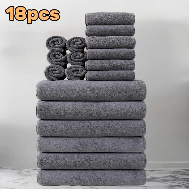 E-shop 12/18-teiliges ultraweiches Korallen-Handtuch-Set, 70 x 140 cm Badetuch, 42 x 70 cm Handtuch, 35 x 35 cm , schnelltrocknend, schnell saugfähig,