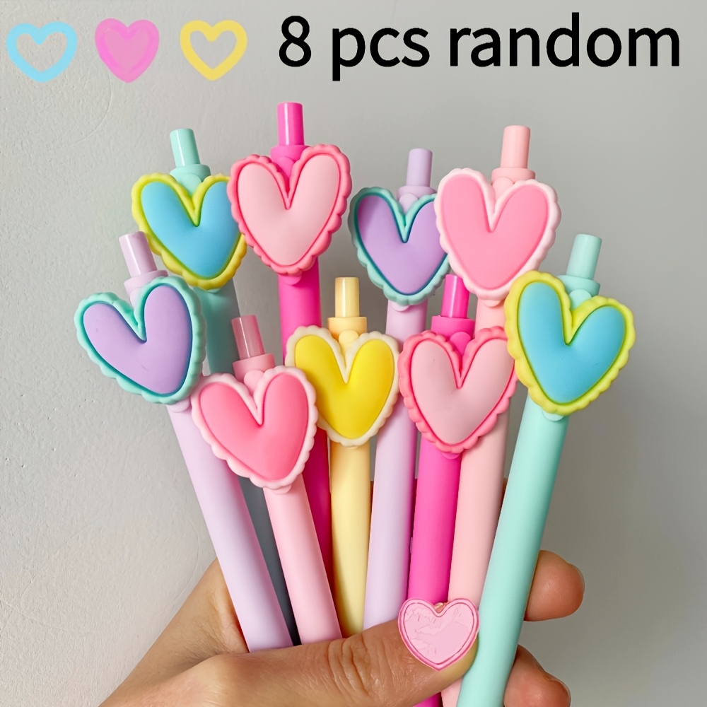 TEMU 8pcs Heart-shaped Pens, Black Ink, 0.5mm, Suitable For Wedding Parties, Office Stationery, Colleague And Teacher Birthday Gifts, Random Styles