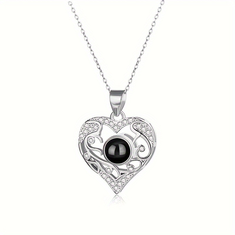 Image of Custom Photo Projection Copper Inlaid Heart Pendant Necklace - Elegant And Romantic Gift For Women On Day Or Valentine's Day