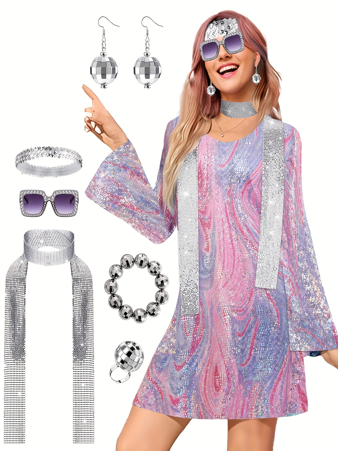 70s sequin scarf dress accessories disco outfits women disco - Temu Mexico