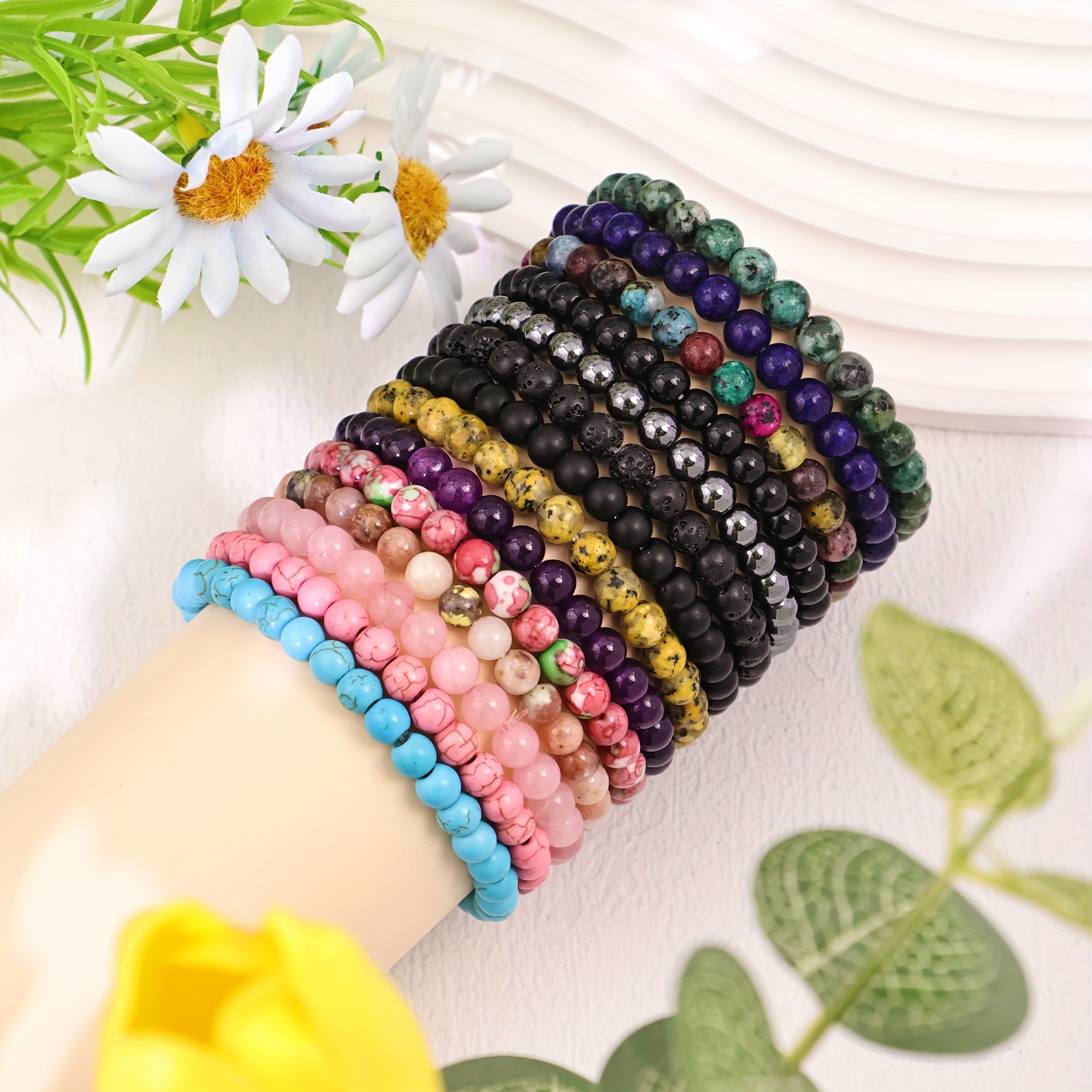 14pcs Natural Stone Bracelets Set for Summer Layering