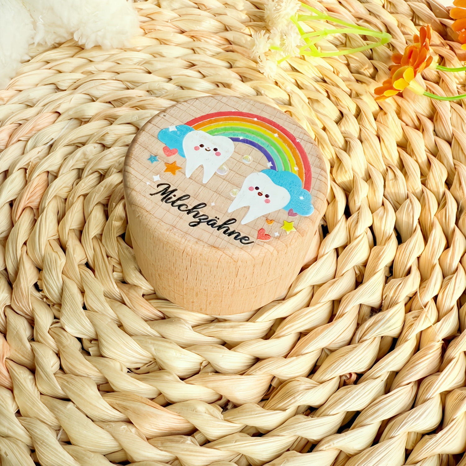 Image of A Rainbow-colored Tooth Box, A Wooden Storage Box For Tooth, Perfect As A Birthday Gift For Girls And Boys, Used As A Tooth Box, Hair Accessory Box, Or Home Decor Item