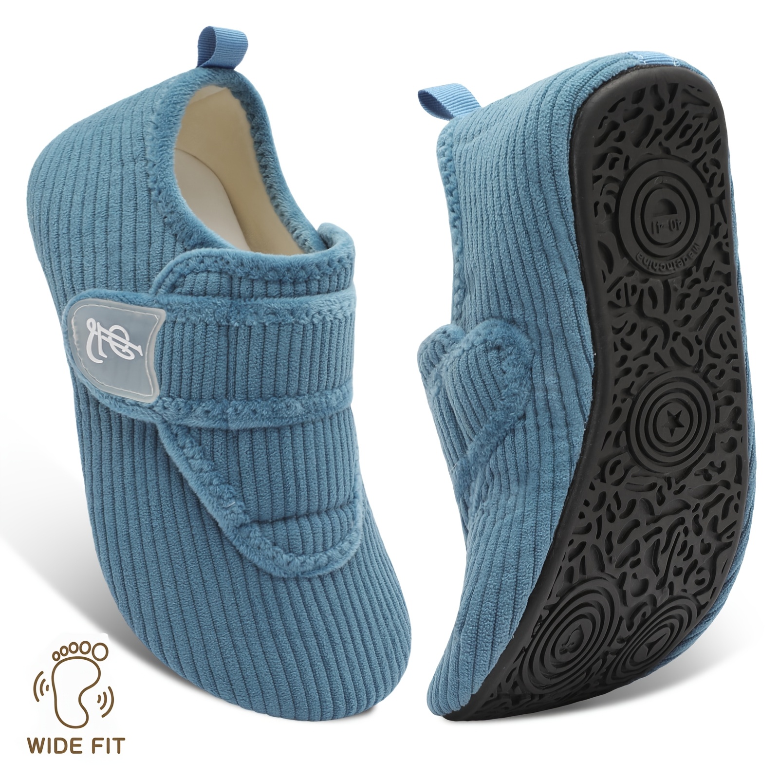 TEMU Womens Wide Slippers With Rubber Sole Soft-lightweight House Slipper Socks, Around House Shoes, Comfy Adjustable For Home Bedroom Travel Yoga,