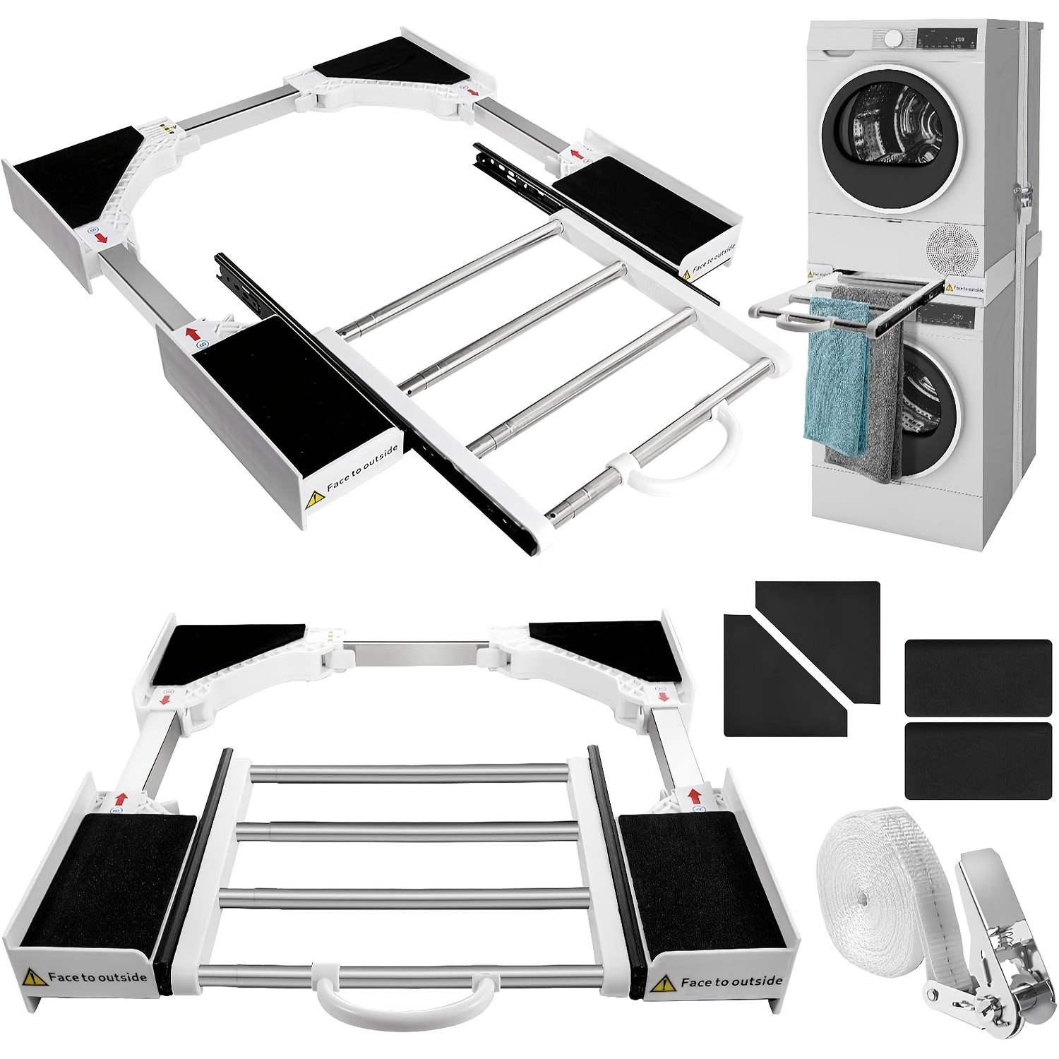 Washing Machine/dryer Connection Frame With Detergent Drawer - Universal Frame With Extendable Towel Rail - Adjustable Kit (46-72cm) For , White