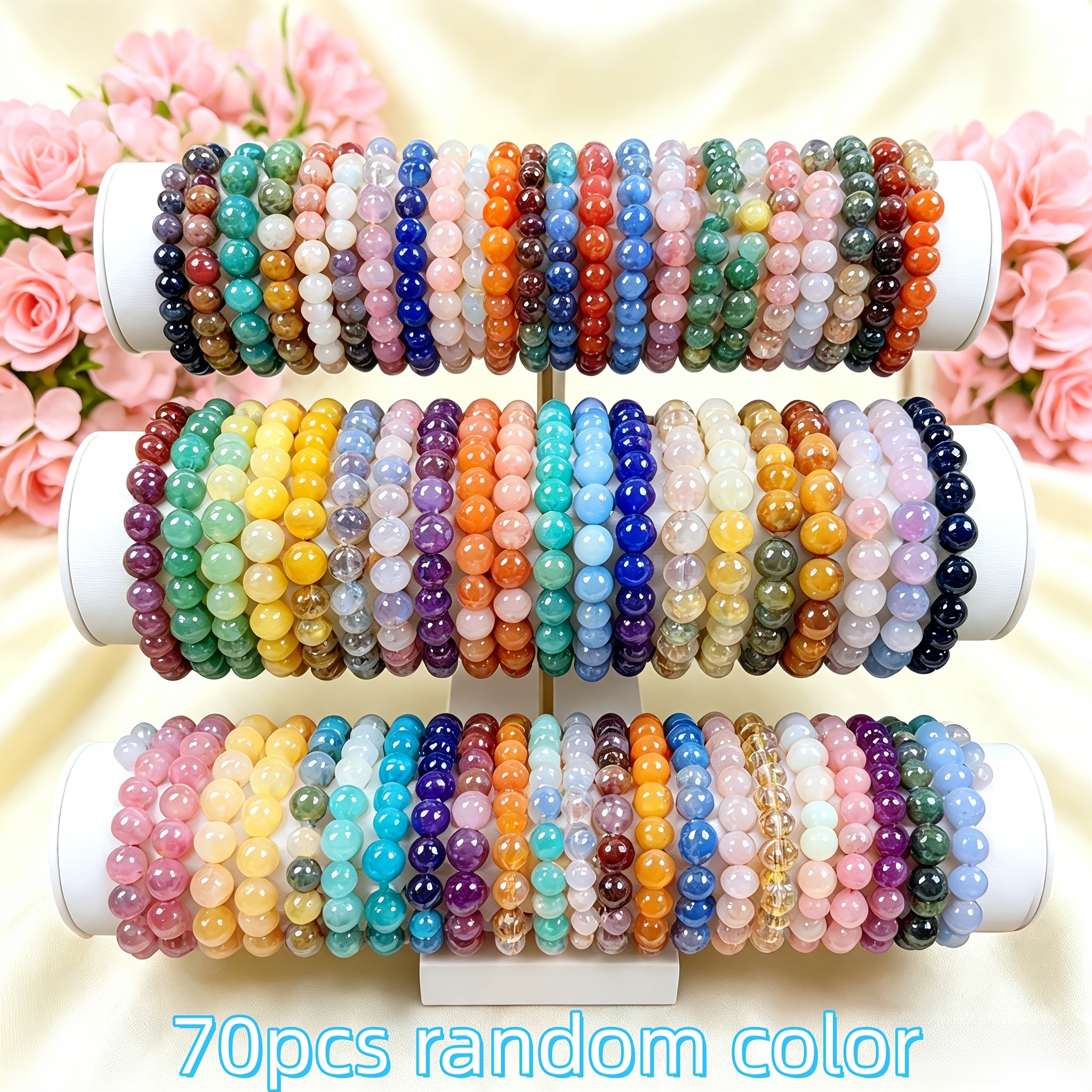 TEMU 70pcs Random Color Bohemian Handmade Beaded Bracelet Set, Colorful Cracked Unisex Bracelet Series, Suitable For Vacation And Daily Party, Gift