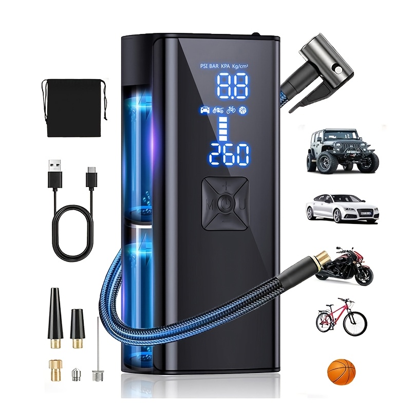 TEMU Tire Inflator Portable Air Compressor, 150psi Portable Air Pump For Car Tires With 25000mah Battery, 2x Faster Electric Air Pump With Digital