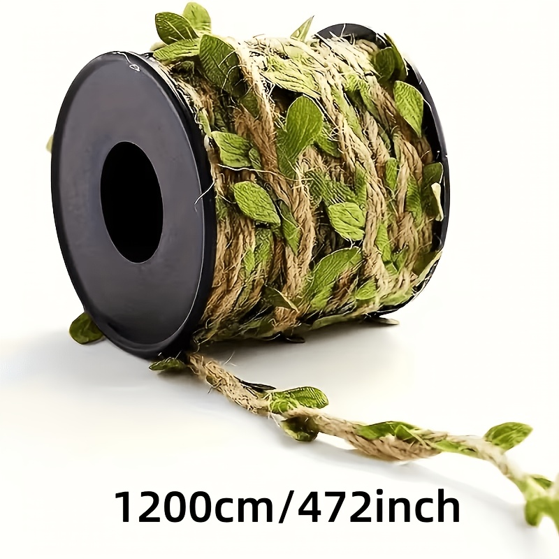 TEMU 1 Roll Natural Hemp Rope - Heavy-duty Spool (472 Inches) With Green Leaf Pattern & Geological Texture, Rustic Hemp Fiber Suitable For Gardening,