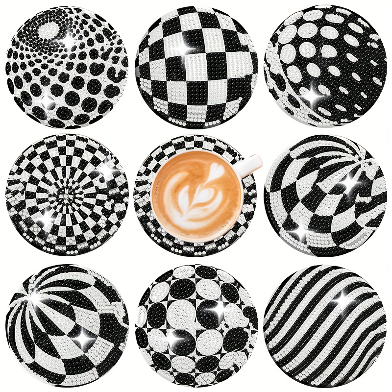 TEMU A Set Of 8pcs, 10x10cm / 3.94x3.94 Inches, Creative Soccer Ball Surface Round Pattern Painting Coaster Set, Diy Crystal Super-sparkling Diamond