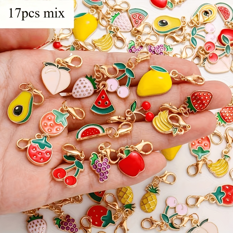 TEMU 17pcs Lobster Clasp Oil Fruit Series Alloy Key Ring Keychain Set Y2k Bag Shoes Small Pendant, Is For Gifts