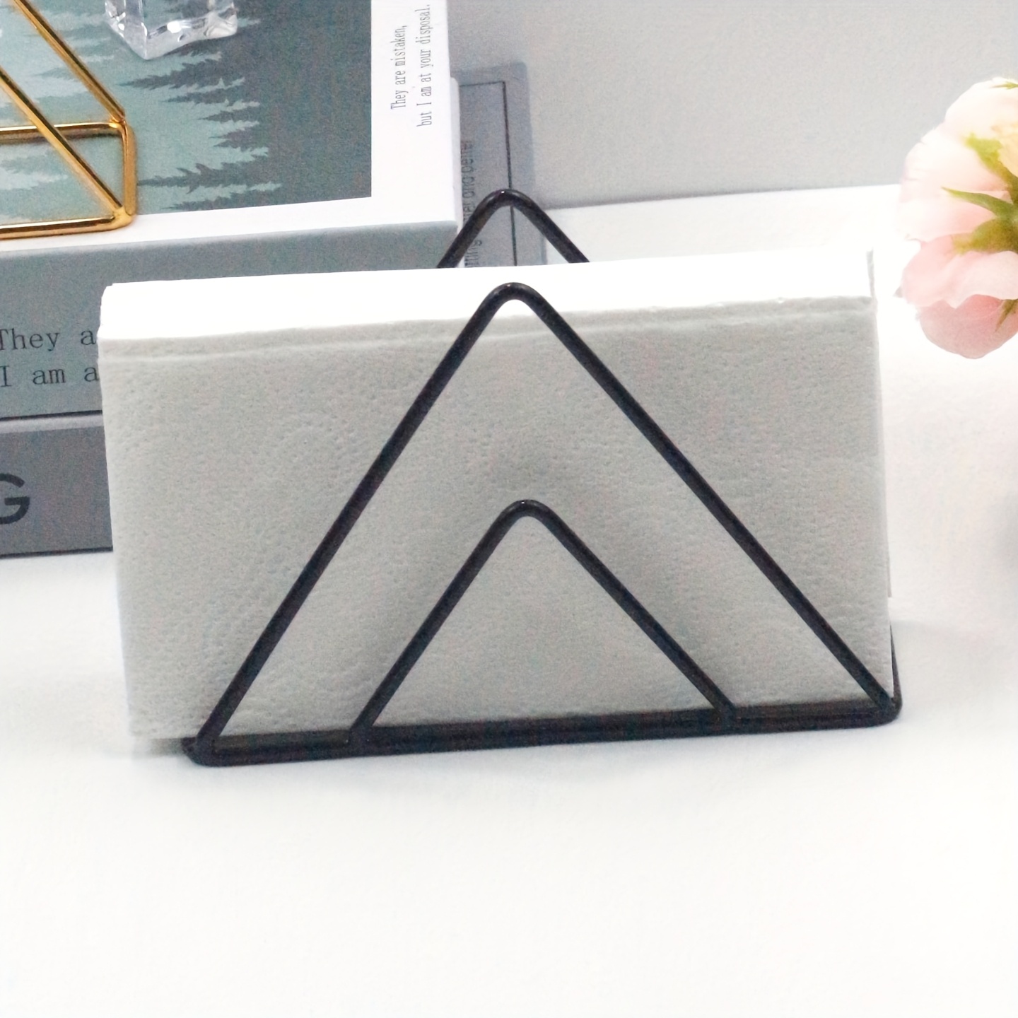TEMU 1pc Cast Iron Napkin Holder Stand - Triangular Cut-out Design, Desktop Organizer, Suitable For Kitchen, Cafe, Restaurant And Hotel - Elegant