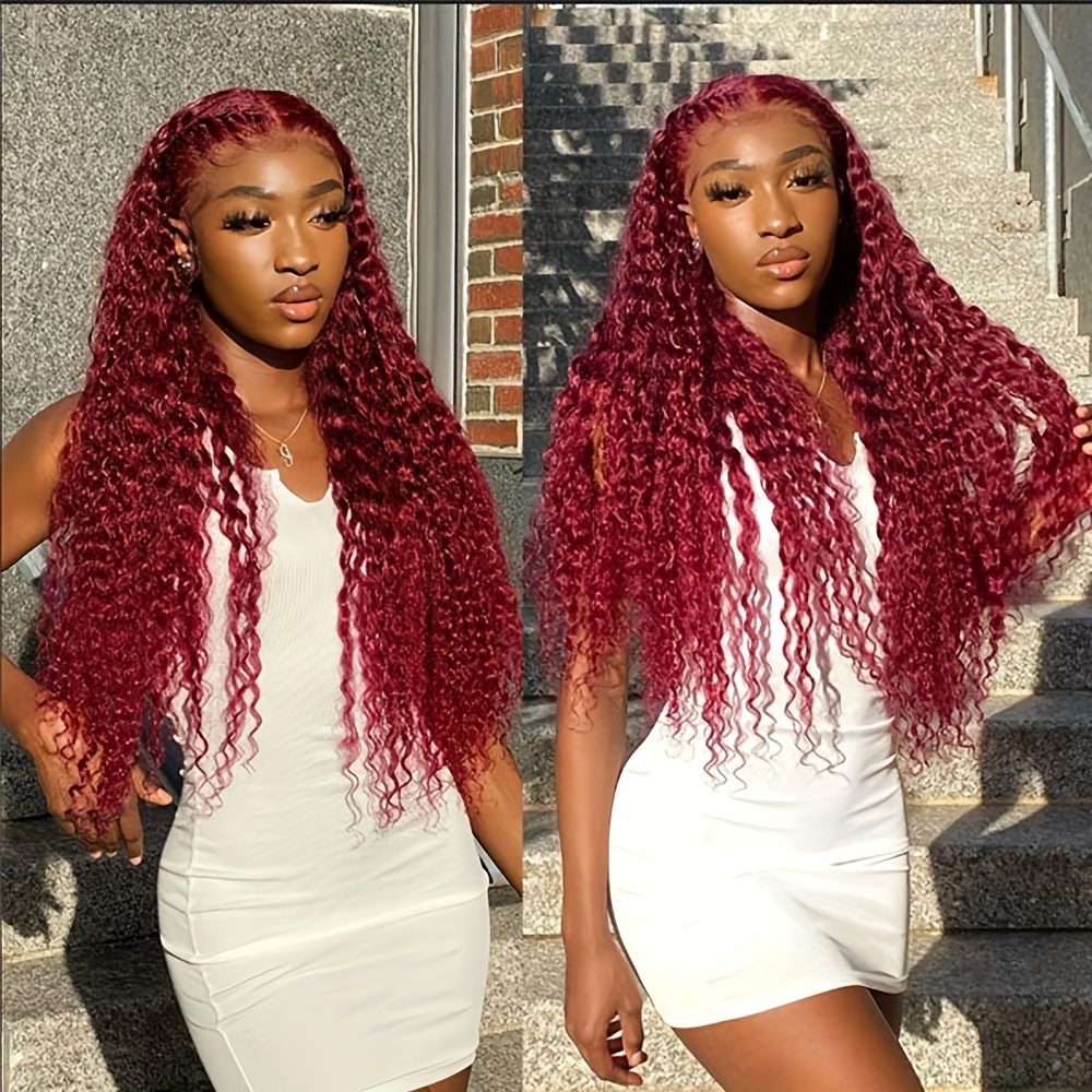long burgundy red lace front wig women dark wine - Temu display picture 1