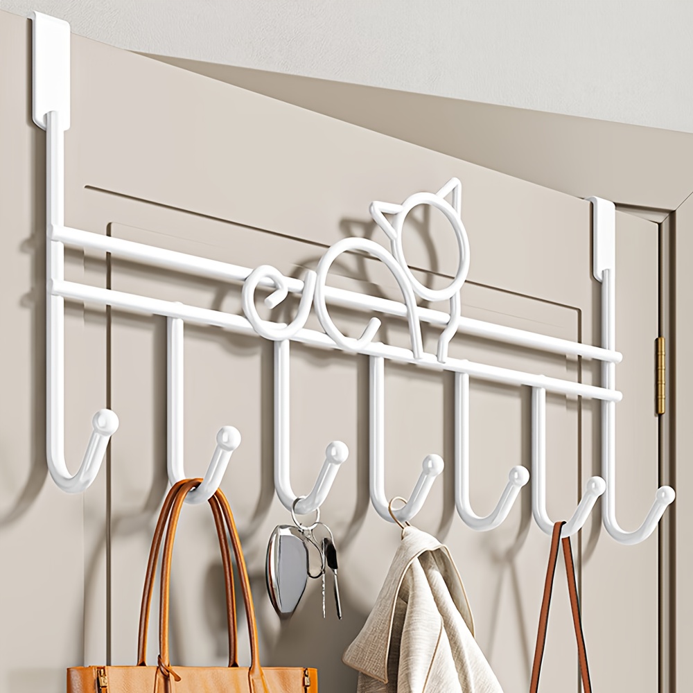 

7 Hooks For Organizing Behind The Door - Multiple Color Options, Cat Style, Hanging Towels, Clothes, Hats, Wallets And Bathrobes!