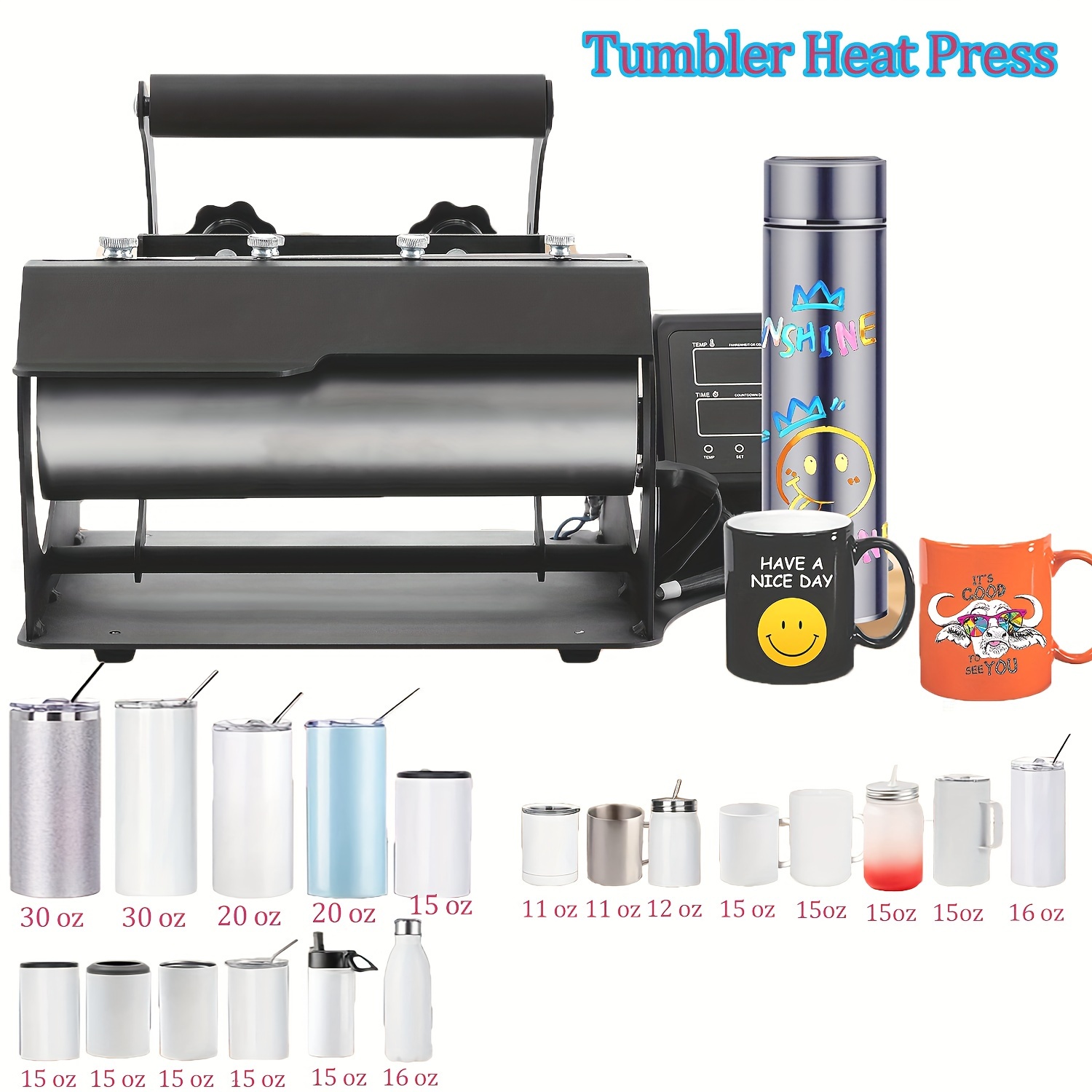 

Tumbler Heat Press 30oz 20oz 16oz Sublimation Tumblers Press Straight Skinny Tumbler Cup Press Glass Jar Cans, Tumbler Mug Heat Press Machine 20 And 30oz 11-16oz Diy Heat Transfer Press Vinyl