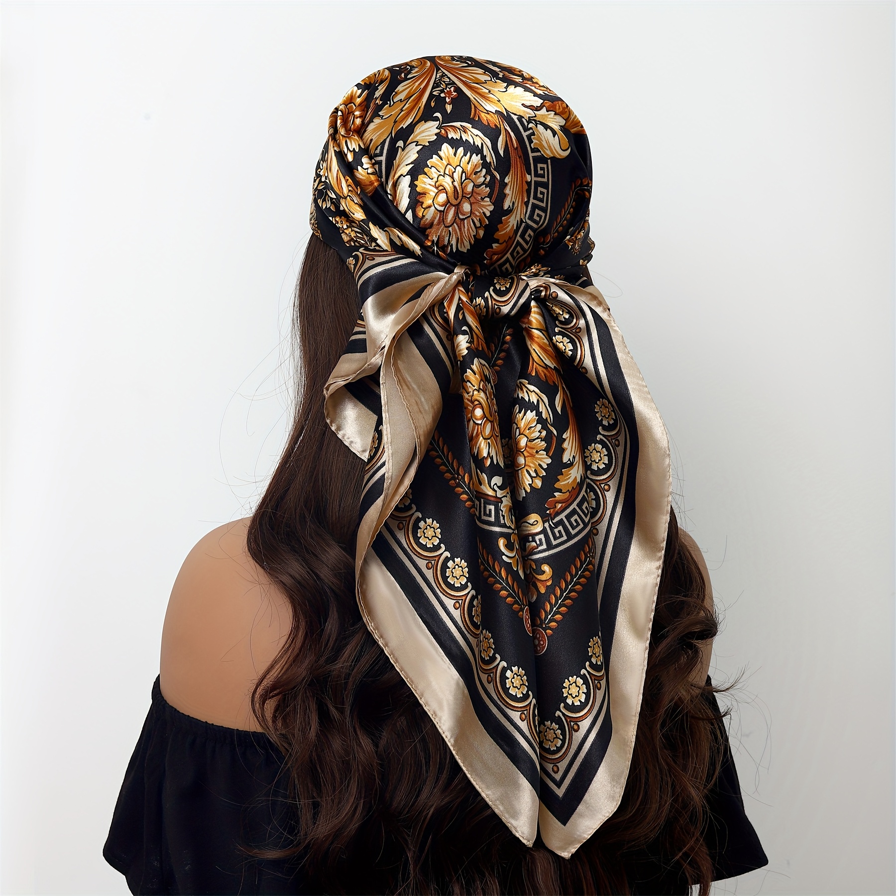 TEMU 1pc 90*90cm Outdoor Paisley Pattern Small Floral Print Women's Thin Scarf, Spring And Autumn Scarf, Classic Spliced Square Fashion
