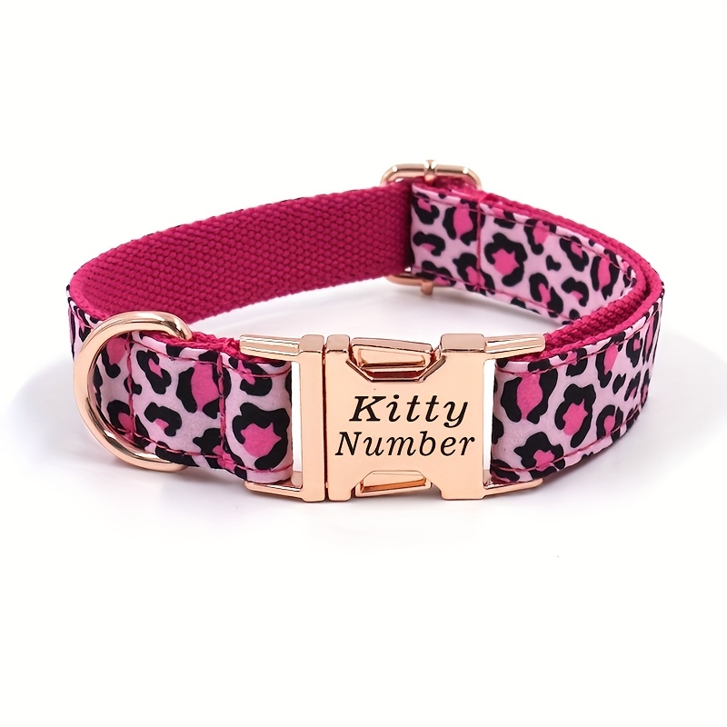 TEMU [] Personalized Leopard Print Dog Collar With - Custom "kitty Number" Engraved Id Tag, Anti-lost Collar For Dogs, Personalized Dog Collar