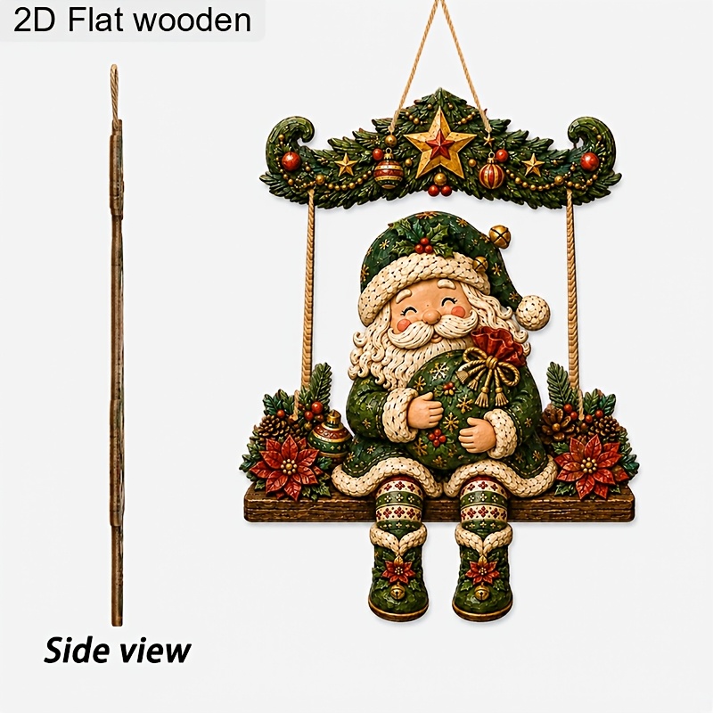 TEMU Cartello pendente in legno a forma di , 2 pezzi/set, 2D piatto, che un sacco di regali e un di , ornamento natalizio invernale da appendere alla