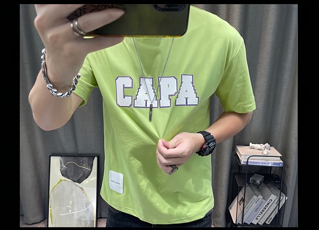 mens letter patch high end t shirt 2026 summer new style cotton loose casual short sleeve top details 0