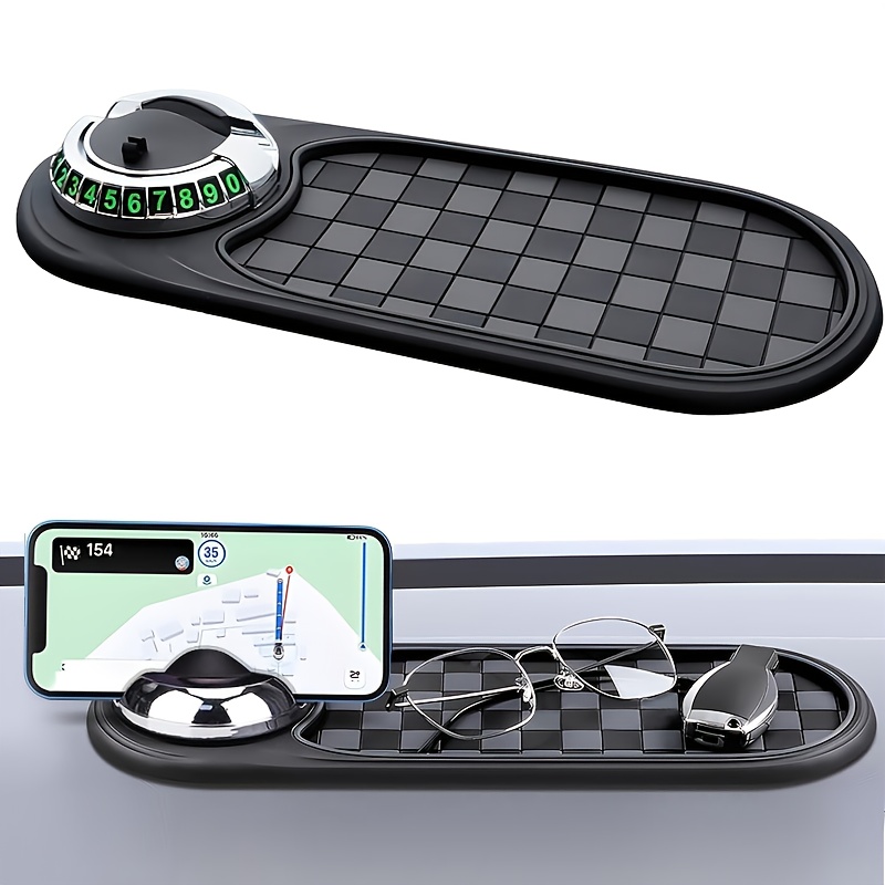 Multifunctional Non-Slip Car Dashboard Cushion with Rotating Mobile Phone Holder, Large-Capacity Glasses And Key Storage, Heat-Resistant Silicone, Lattice Design, Suitable for All Vehicles, Car Mobile Phone Holder, Modern Dashboard Additions