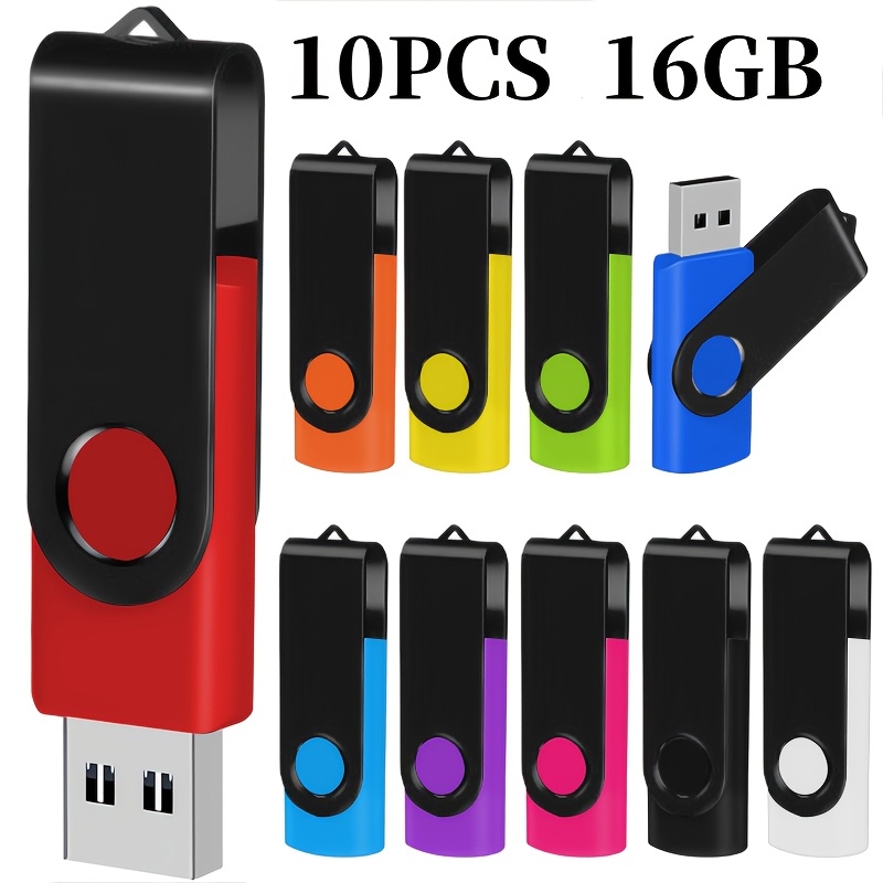TEMU 10 stuks Kleurrijke USB 2.0 Flash Drives, Hoge Snelheid Draaibare Geheugensticks, Capaciteit van 128MB/256MB/512MB/4GB/16GB, Ideaal voor Desktop