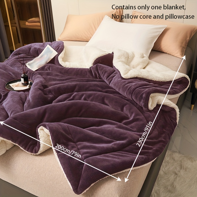 Easy 1pc Dark Purple Double-layer Milk Quilting Blanket Casual Throw Blanket Nap Blanket