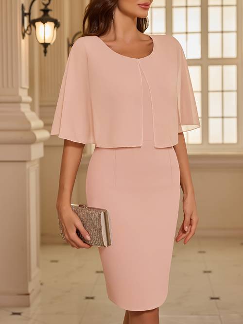 dames cape jurk voor bruiloftsgasten met chiffon bodycon wrap jurk voor cocktailfeest