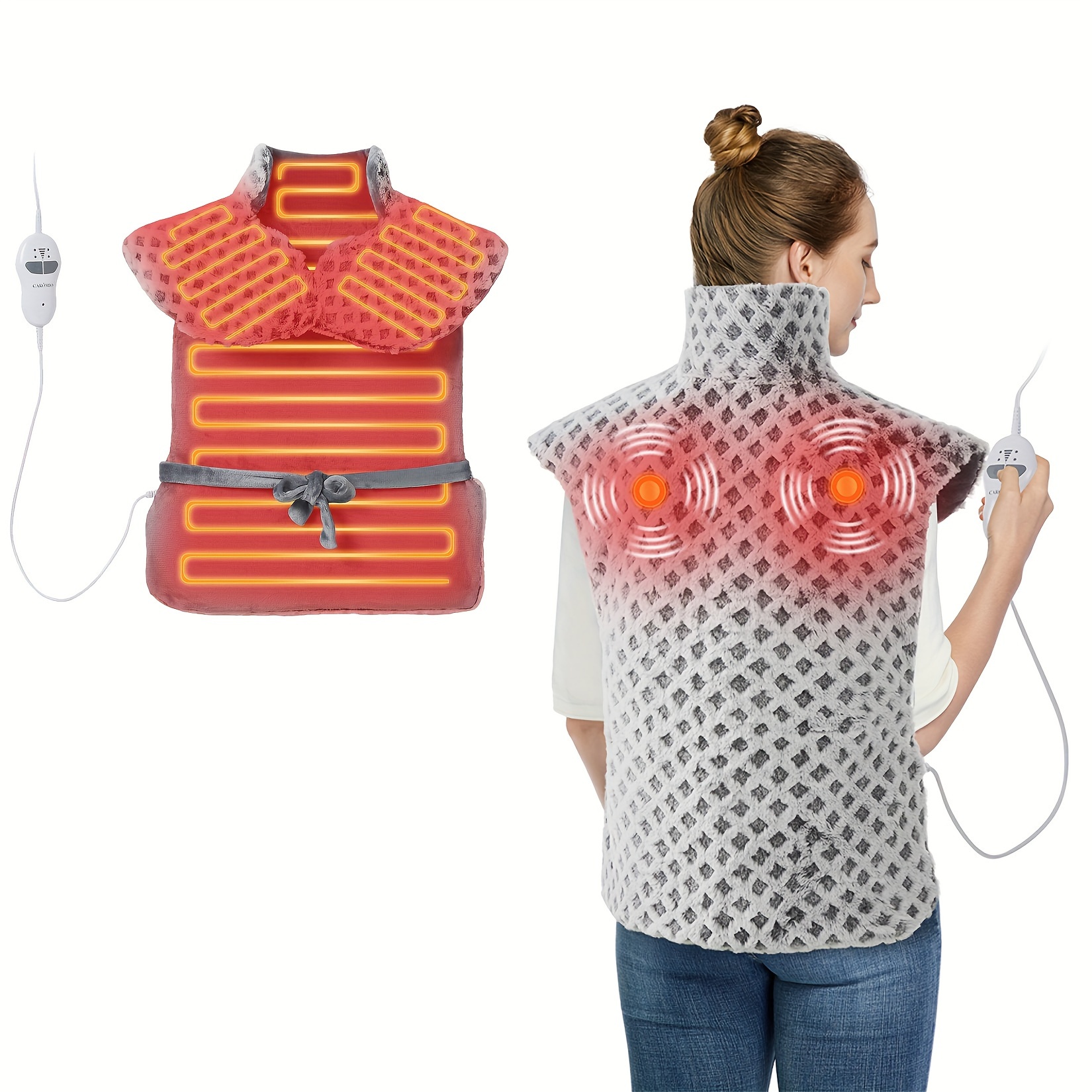 large heating pad with massager 24 x 35 electric heating pad for neck back shoulders with 3 heat levels 3 massage settings 2 hour auto shut off Product details 0