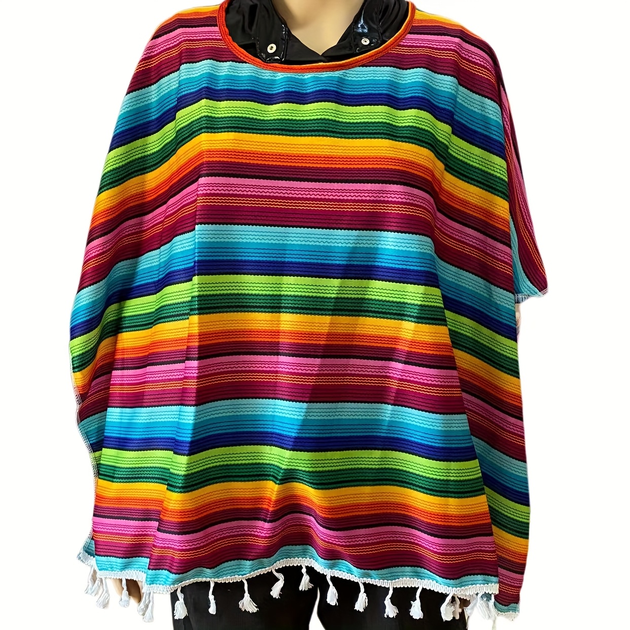 E-shop Mexikanischer Stil Bunter Gestreifter Umhang mit Glatter Textur – Unisex Party-Bühnenkostümzubehör