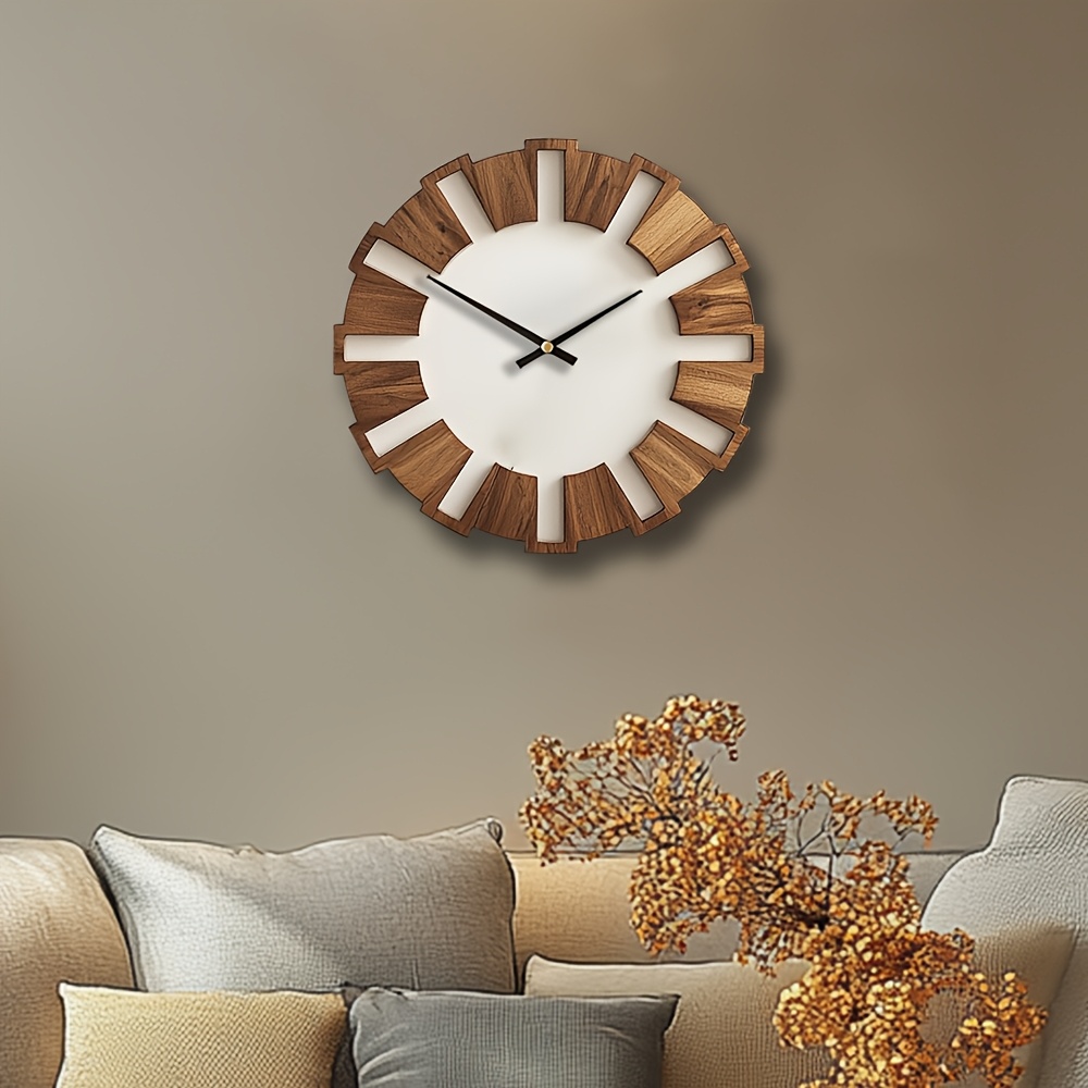 Decorative Wooden Round Wall Clock Artistic Silent Clock Battery Operated Decor for Home 14 16 18 Inch Vintage Wooden Clock for Home Decor for Kitchen, Living Room, Bedroom, Office