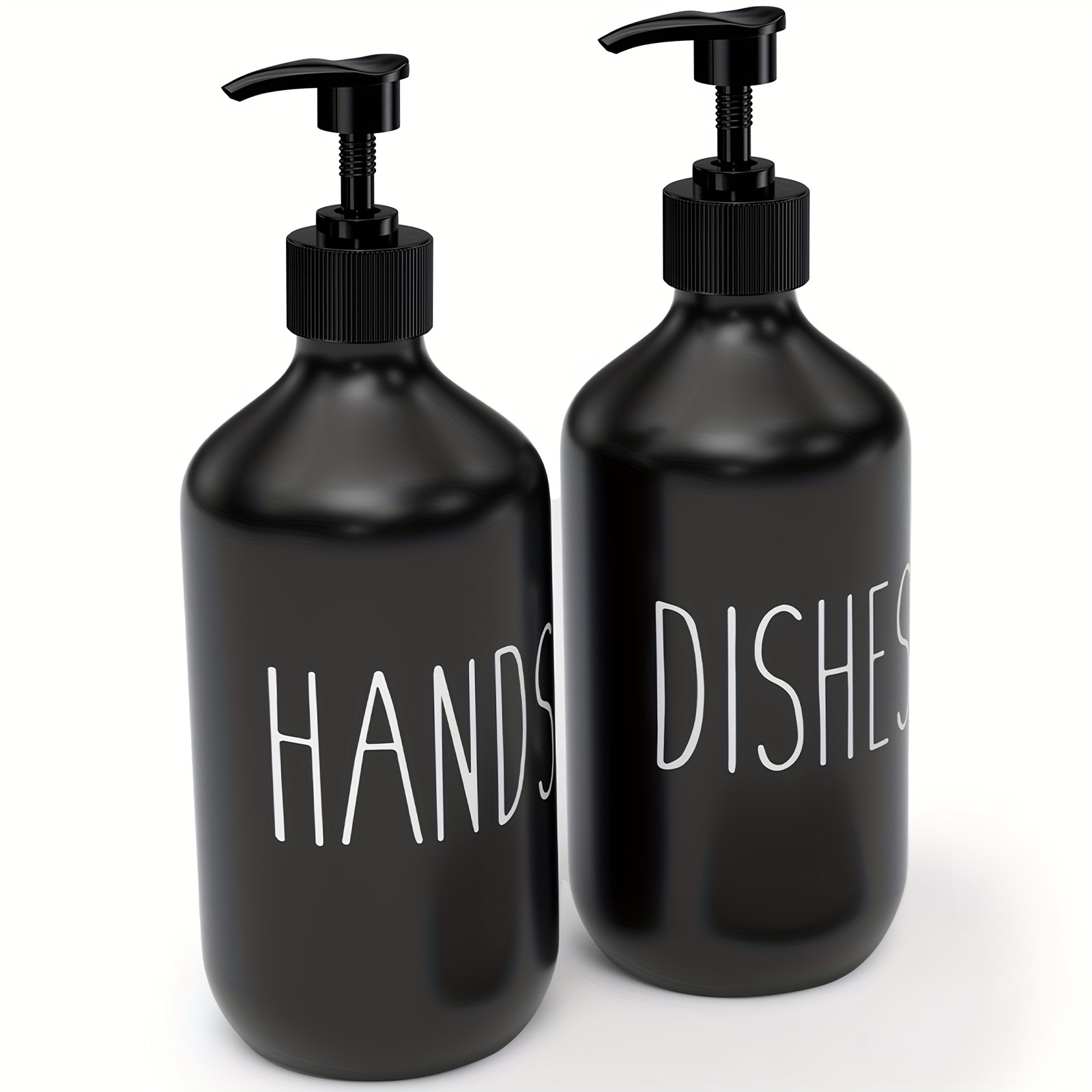 

2pcs 500ml Black & Dispenser Set - Plastic, Freestanding, Press-type For Shampoo, Shower Gel & Hand Sanitizer - Bathroom